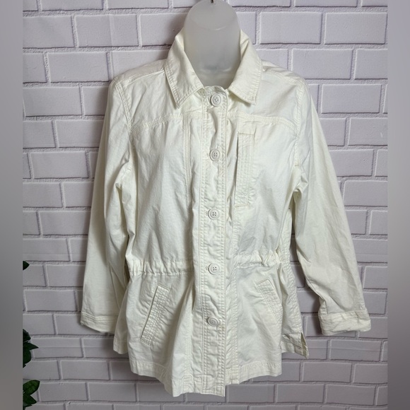 EDDIE BAUER Cream Utility Jacket with Elastic Waist & Collared Neckline/size PL - Picture 2 of 10